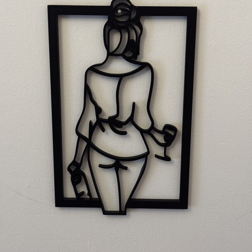 Minimal line art wall decor woman with wine