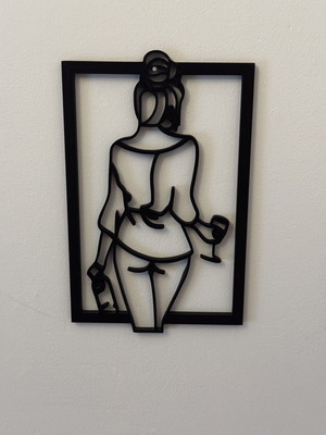 Minimal line art wall decor woman with wine