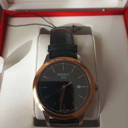 Tissot Classic Gent watch with 18k gold bezel, quartz, new