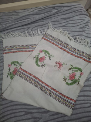 Handmade table runner with embroidery used