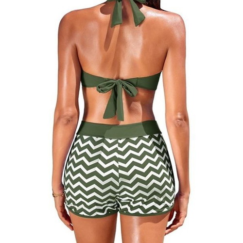 Heekpek women's two-piece swimsuit with V-neck and adjustable straps, size L