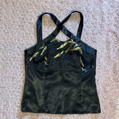 Satin top new with lace and gold details, size L