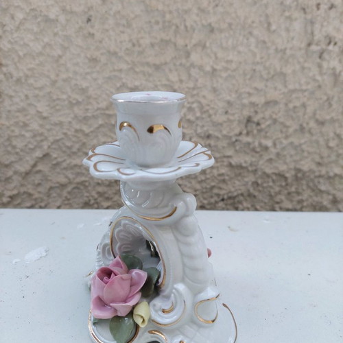 Porcelain candlesticks used, set of 2 pieces
