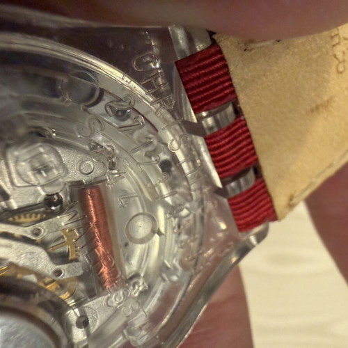 Swatch Gent Roi Soleil watch 1993 limited edition like new, blue dial, red leather strap
