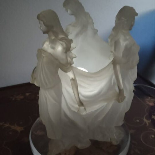 Italian Art Nouveau Deco Crystalline Triptych Three Dancing Ladies by Crosa Italy like new