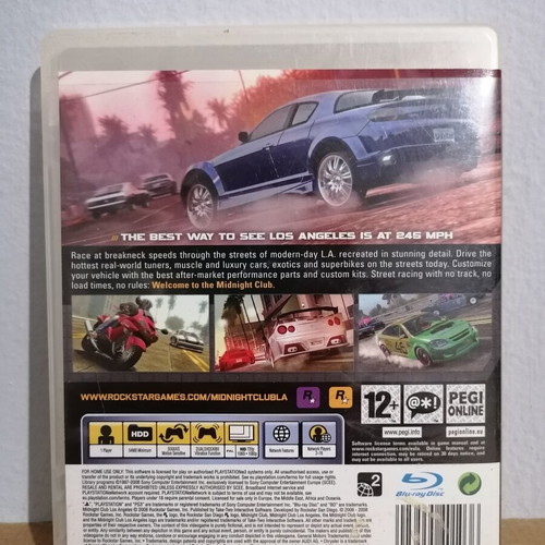 Midnight Club Los Angeles PS3 case with manual and map, no game