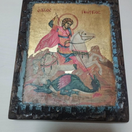 Εικόνες σαν καινούργιο, Άγιος Γεώργιος και καμβάς με φύλλα χρυσού