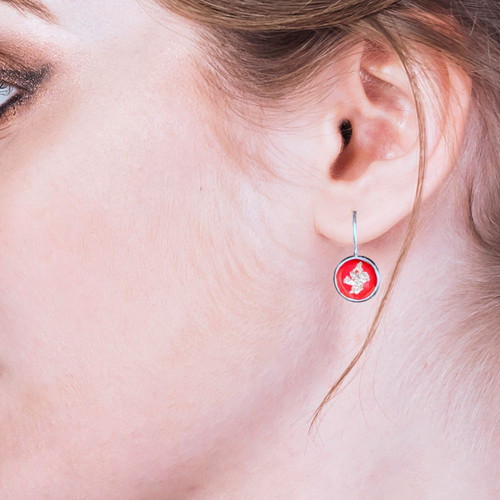 Red stainless steel earrings Apefthon new, hypoallergenic