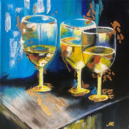 Wine Glasses Acrylic Painting 20x20 cm, new
