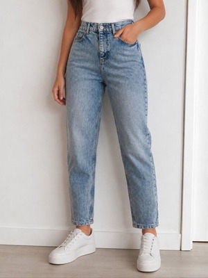 Mango Mom Fit Jeans used, size 34, light blue stone wash