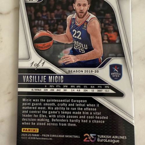 2024-25 Panini Prizm Euroleague Vasilije Micic #56 Black Shimmer 1/1 new