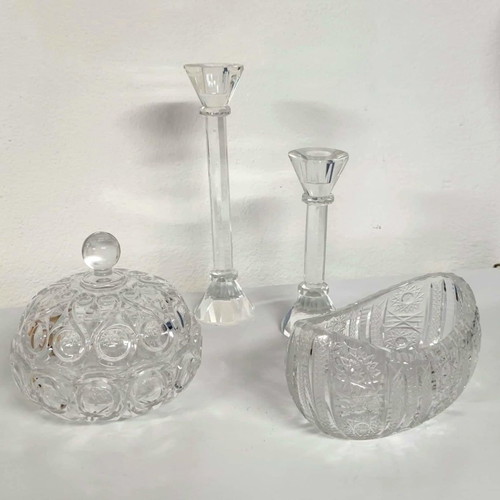 Czechoslovakian crystal set used with jardiniere, chocolate dish and 2 candlesticks