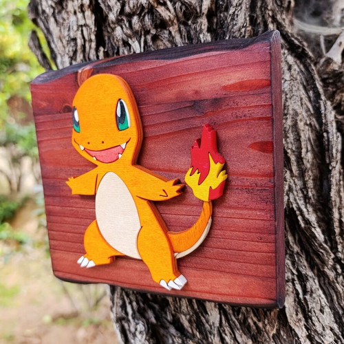 Charmander wooden decorative plaque, Pokémon, 15x15 cm