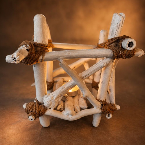 Handmade driftwood lantern cube 20cm new