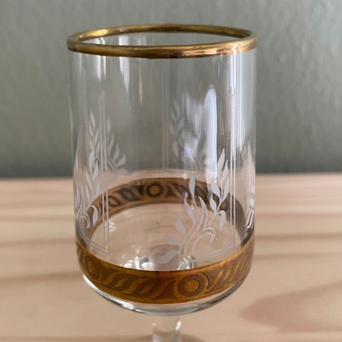 Liqueur glass used with gold design and etched pattern