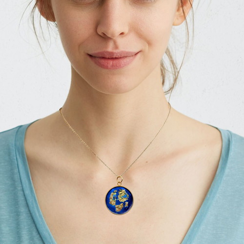 Apefthon necklace blue with gold leaves and bright enamel, new