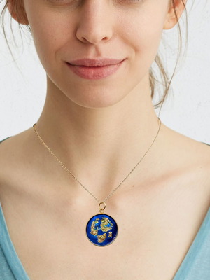 Apefthon necklace blue with gold leaves and bright enamel, new