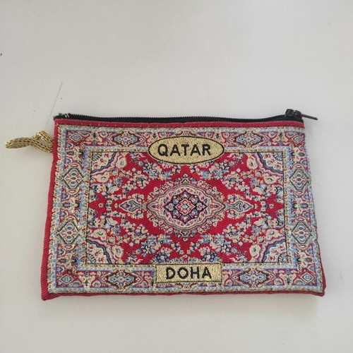 Canvas wallet from Doha Qatar, multicolor with gold accents