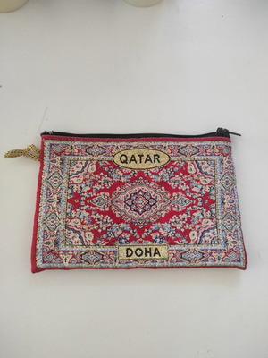 Canvas wallet from Doha Qatar, multicolor with gold accents