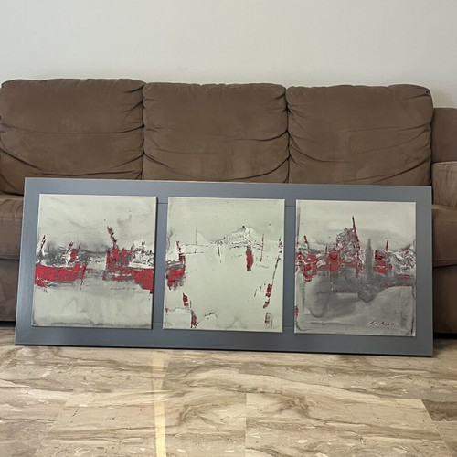 Triptych Painting oil print on canvas by Leys Gemma like new