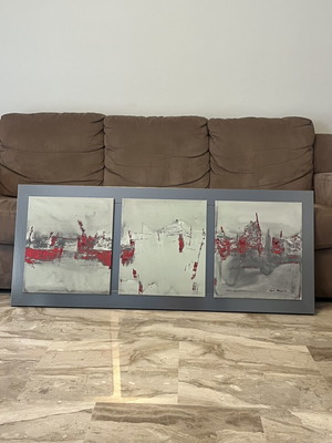 Triptych Painting oil print on canvas by Leys Gemma like new