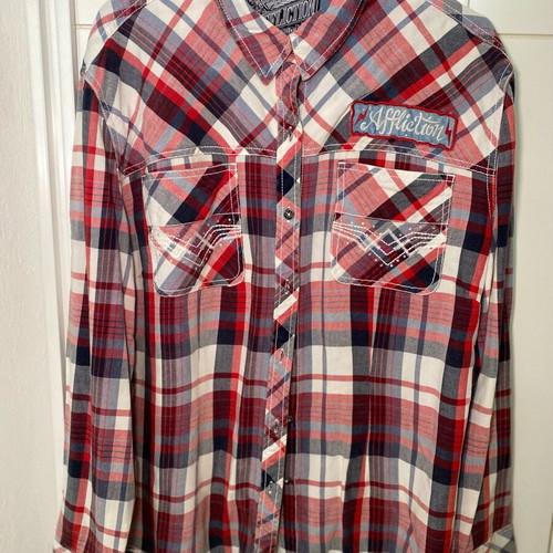 Affliction flannel shirt new, tricolor with unique back design, size M