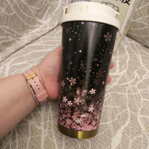 Floral Thermos Cup with Straw and Lid, New, 530 ml