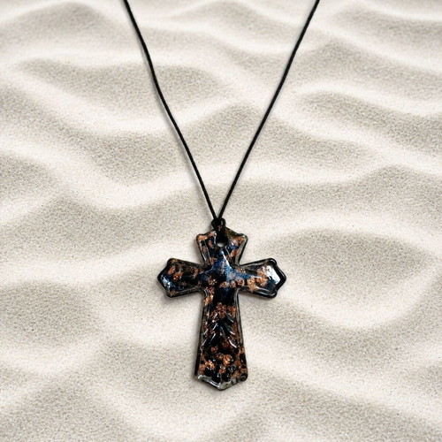Murano Glass Necklace with Leather Strap new, black and gold