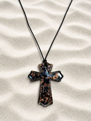 Murano Glass Necklace with Leather Strap new, black and gold