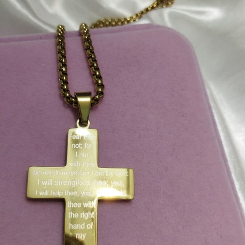 Men's cross with 60 cm chain new, gold plated stainless steel