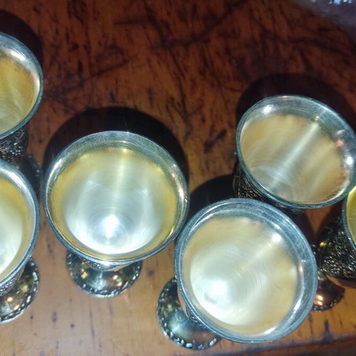 Silver-plated set with grape design, small jug and 6 small iron glasses