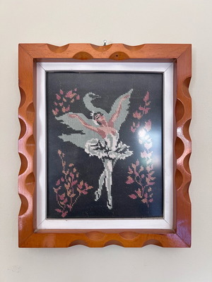 Vintage handmade embroidered gobelin frame with ballerina like new