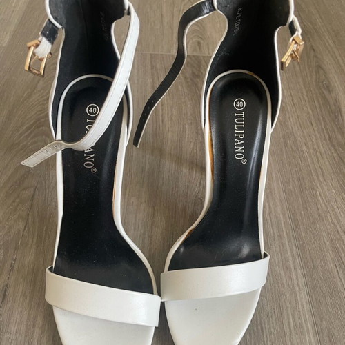 White sandals used with ankle strap and 12 cm heel size 40