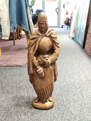 Antique warrior with shield used, ready for battle