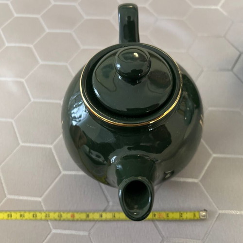 Harrods 12oz green teapots set of 2 with gold logo new