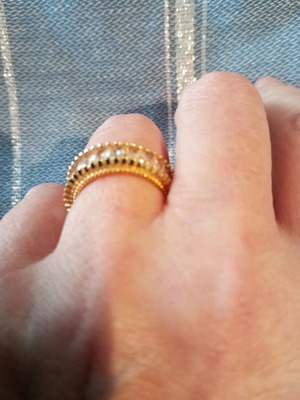 Gold plated ring stainless steel with baguette crystals like new