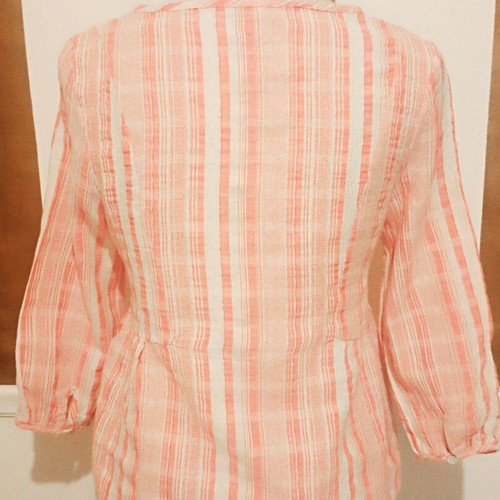 Boho summer chic embroidered tassel peasant blouse coral red white used, size S