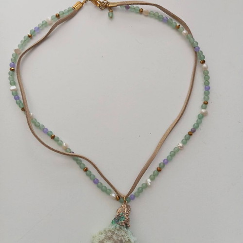 Handmade short necklace with amazonite, coral and pearls like new