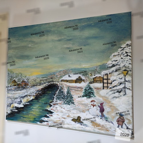 Snow Sunset original oil painting on canvas, signed