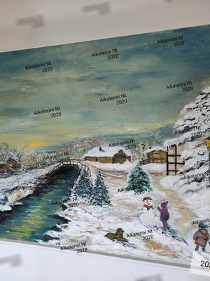 Snow Sunset original oil painting on canvas, signed