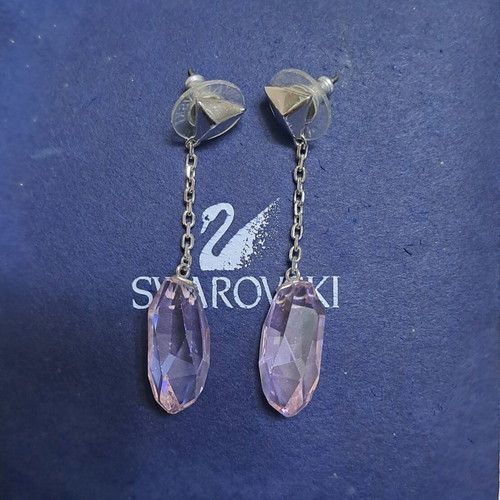 Swarovski earrings dangle with pink stone like new