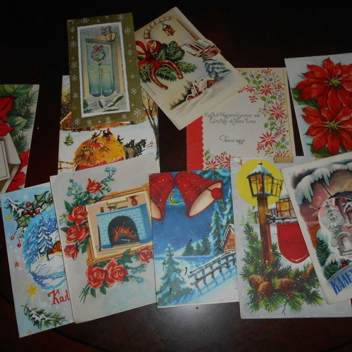 Christmas cards used, pack of 11, folding chromolithographs