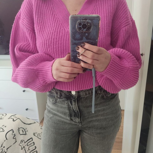Zara pink balloon sleeve crop sweater like new