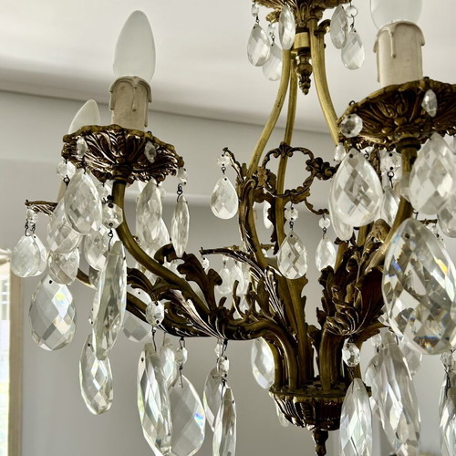 Vintage eight-arm chandelier like new, bronze with crystal decoration