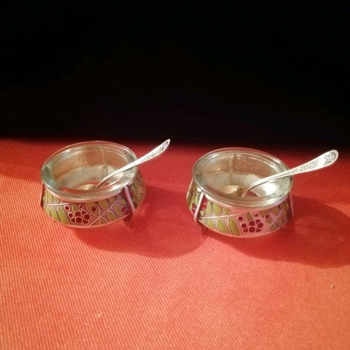 Two silver vintage Russian sugar and salt bowls 1940s-50s gold-plated silver