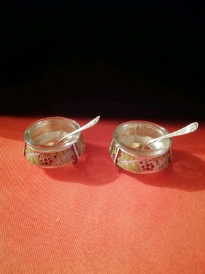 Two silver vintage Russian sugar and salt bowls 1940s-50s gold-plated silver