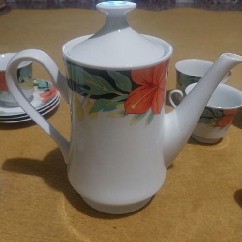 Tea or coffee set used from Chinese porcelain with floral design