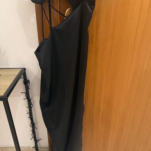 Satin dress Zara XS like new, black with cut out and slit