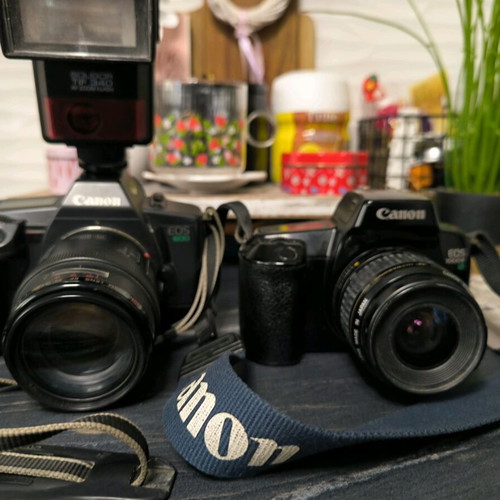 Canon EOS 600 and 1000F with 2 EF lenses and flash like new