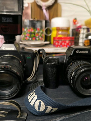 Canon EOS 600 and 1000F with 2 EF lenses and flash like new